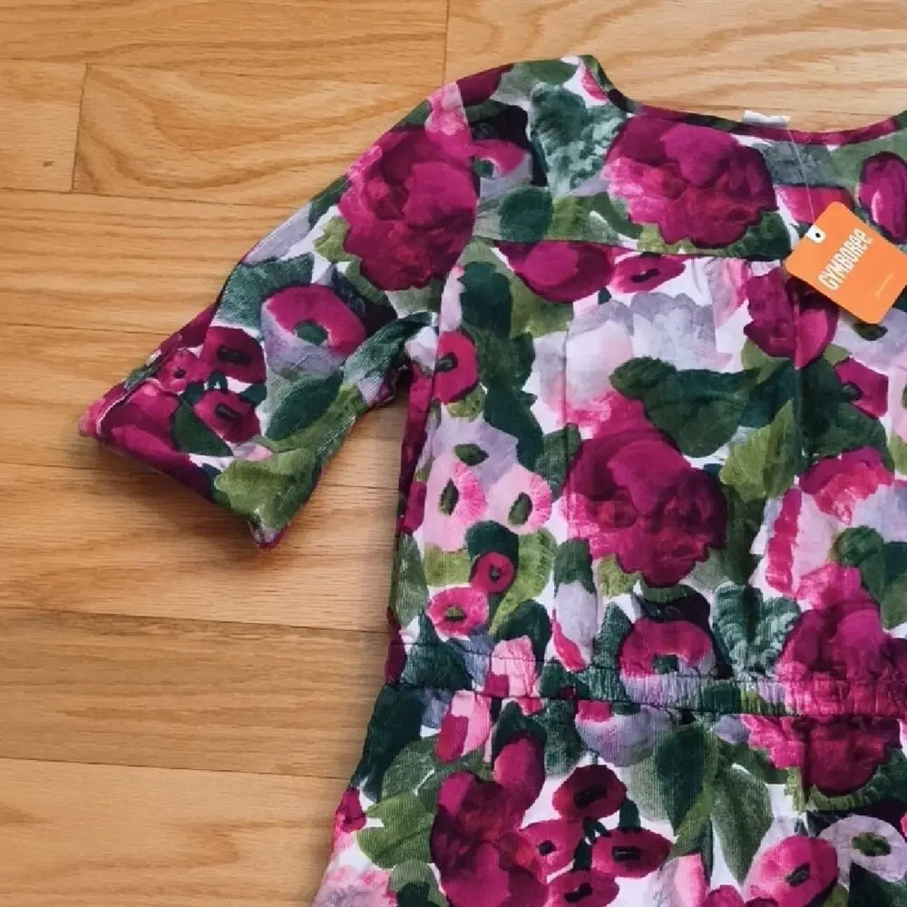 Gymboree, Floral Corduroy Dress 100% Cotton Size 12 NWT